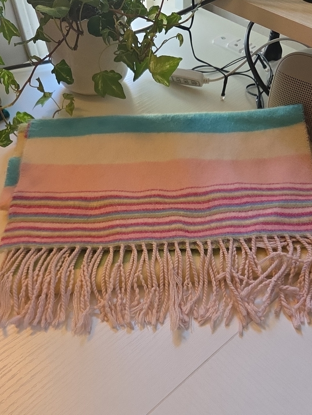 Soft Pastel Striped Fringe Throw Blanket - Pink & Blue